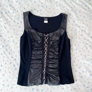 Vintage Y2K Black Ruched Corset Style Tank Top